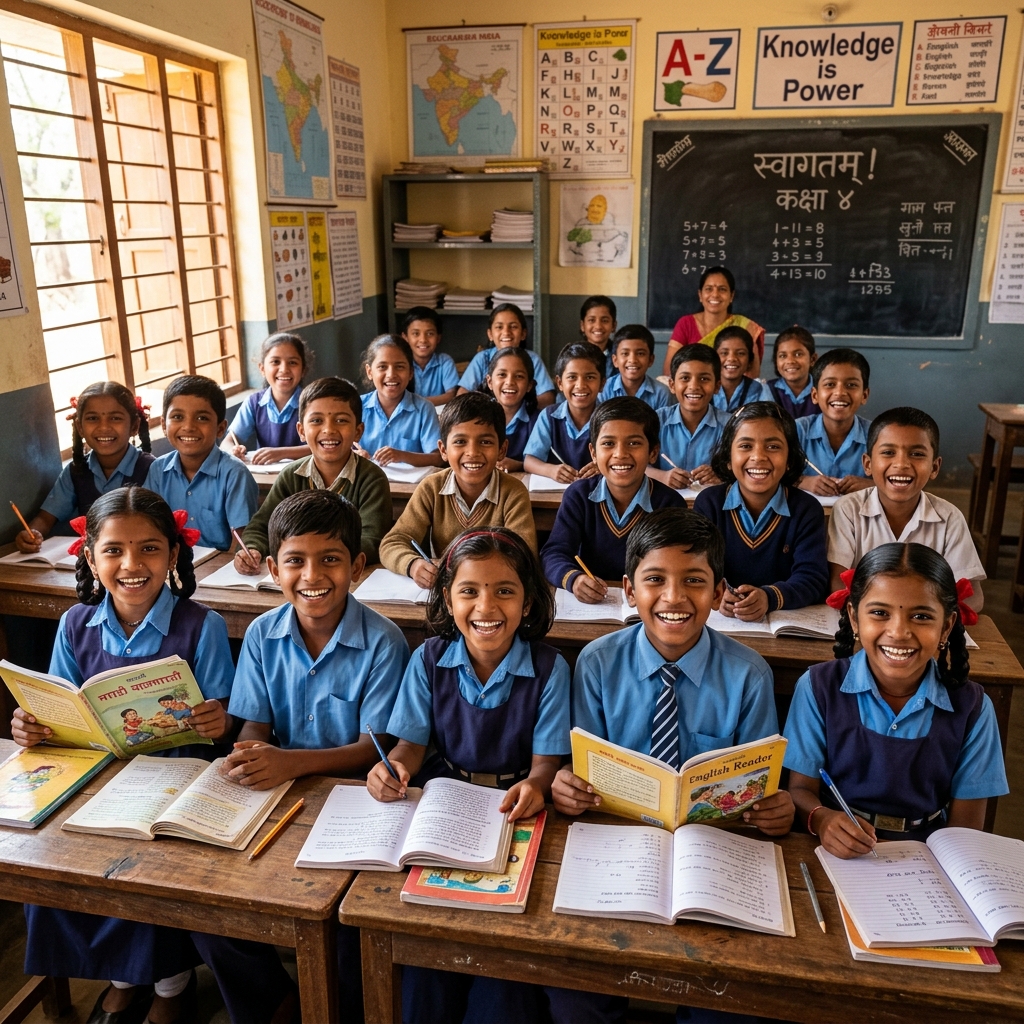Indian orphan children in school classroom